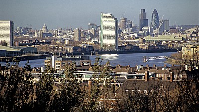 Blick vom Old Royal Observatory in Richtung Stadtzentrum - London