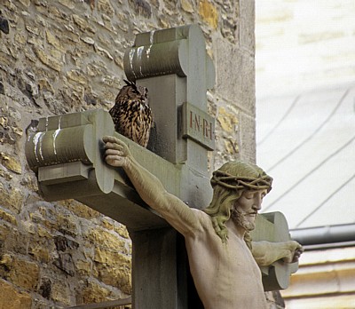 Domherrenfriedhof: Kreuz mit Uhu (Bubo bubo) - Osnabrück