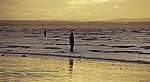 Kunstinstallation: Another Place (Antony Gormley) - Figur mit Möwe auf dem Kopf - Crosby